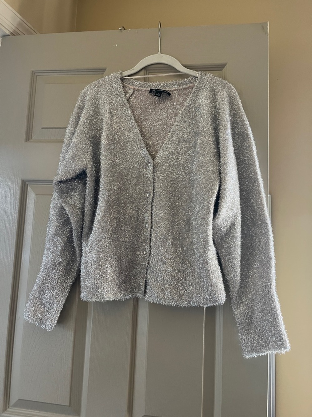 Cozy Metallic Gray V-Neck Cardigan Sweater - Unknown Brand